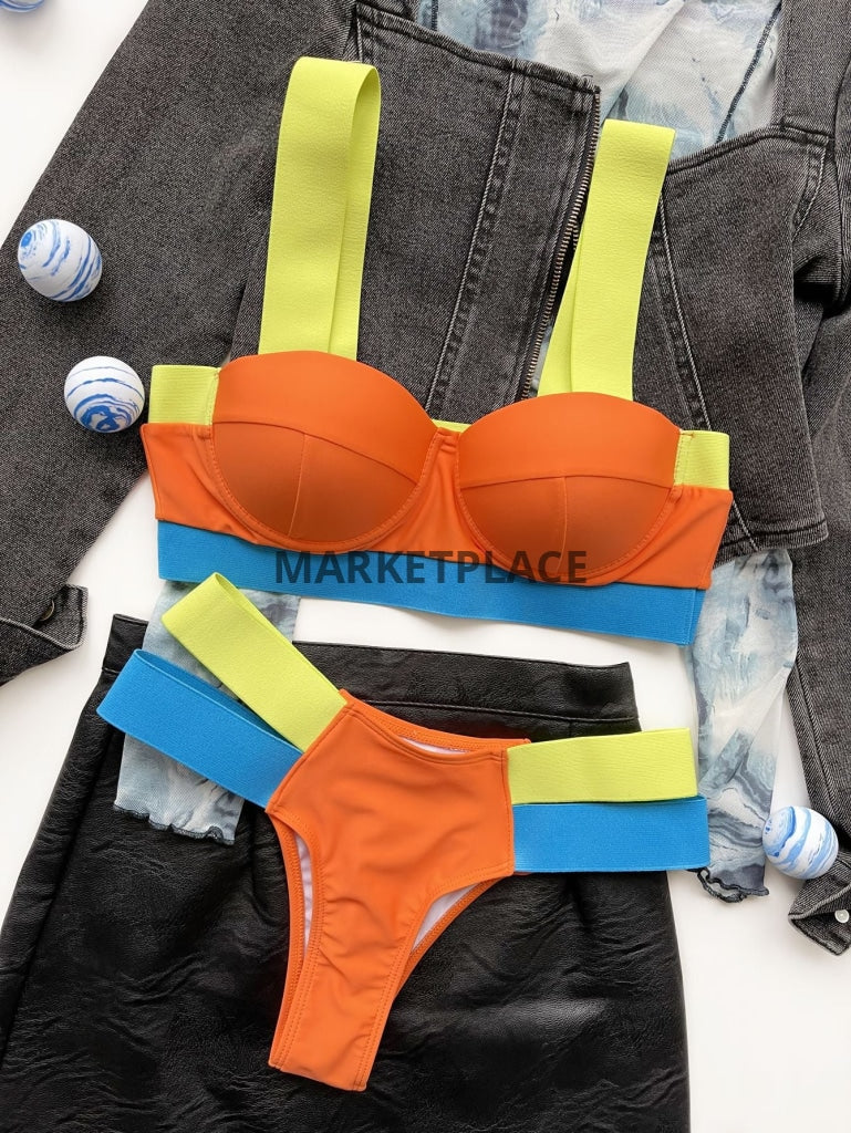 New 2022 Bandage Patchwork High Waist Women Bathing Suit Marketplace