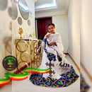 Blue green modern dress Official FasikaTibeb, Haya hulet, Addis Ababa 