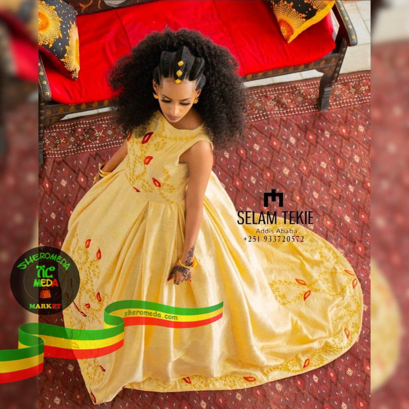 Bridal yellow dress (Mukash) Selam Tekie clothing, Atlas graze plaza, Addis Ababa 