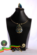 Bronze Necklace Bracelet Ring set on Blue Agate stone 1 Luxury jewelry Parseghian Silver Smith & Gift articles store, Addis Ababa 