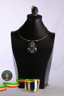 Bronze Necklace Bracelet Ring set on Blue Agate stone 2 Luxury jewelry Parseghian Silver Smith & Gift articles store, Addis Ababa 
