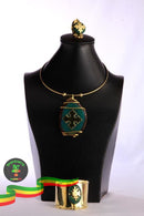 Bronze Necklace Bracelet Ring set on green Agate stone Luxury jewelry Parseghian Silver Smith & Gift articles store, Addis Ababa 