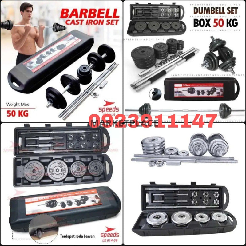 Dumbbell And Barbell 50Kg Silver Black Marketplace