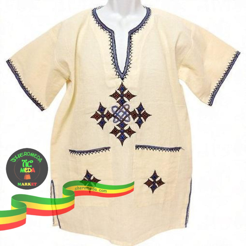 Ethiopian Traditional Blue Meskel Shirt