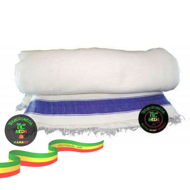 Ethiopian white blue netela Textile Sheromeda.com 