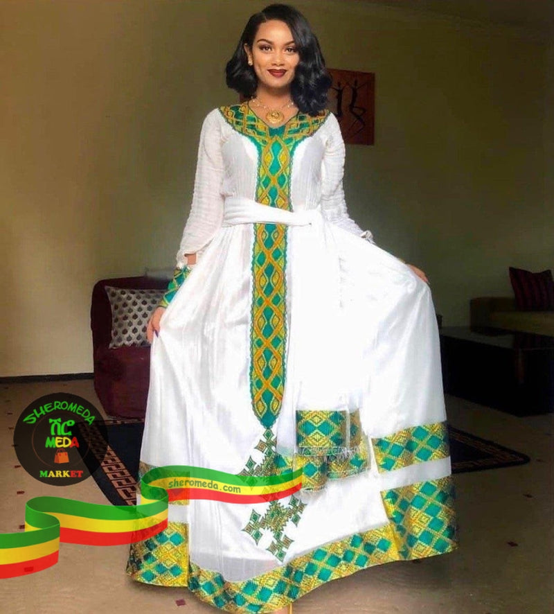 Green meskel dress by Selam Selam Tekie clothing, Atlas graze plaza, Addis Ababa 