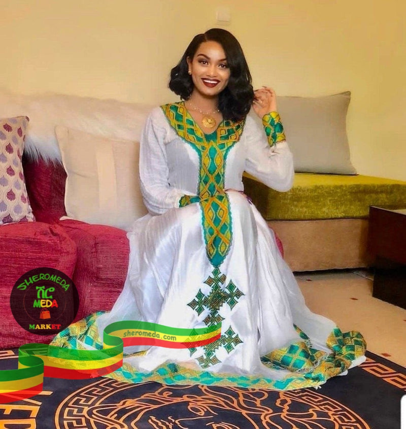 Green meskel dress by Selam