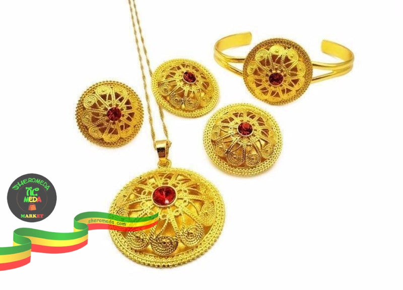 Habesha Gold Necklace + Bracelet Pendants+ Ring Jellery