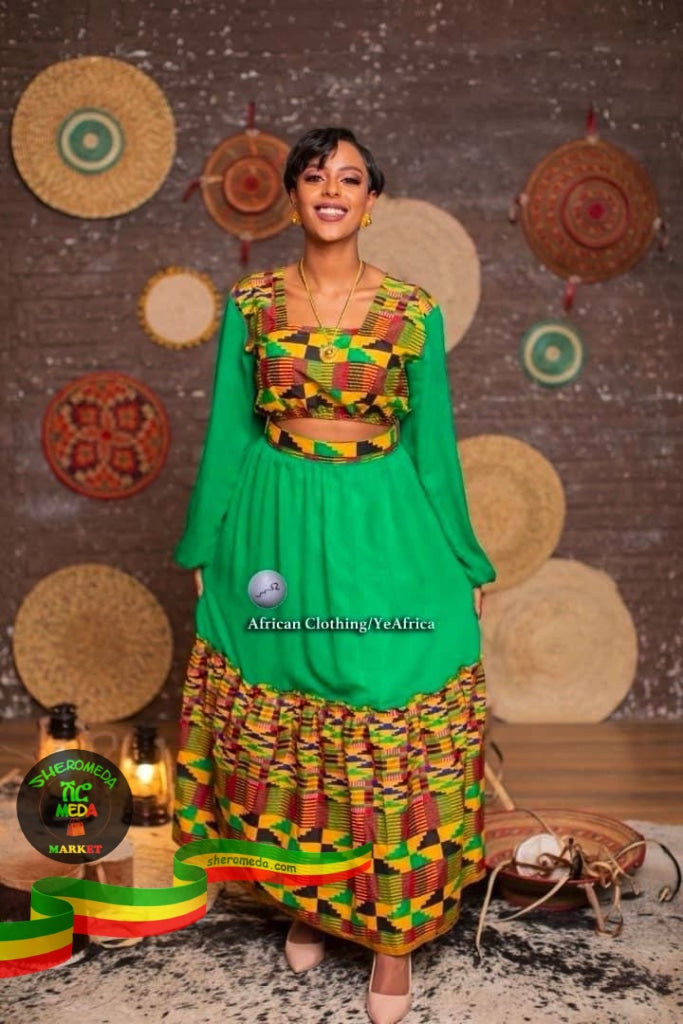 Half Green Brown Natural Style Africanclothing