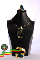 Necklace Bracelet Ring set, Bronze with Ethiopian Cross and Agate stone. Luxury jewelry Parseghian Silver Smith & Gift articles store, Addis Ababa 