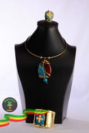 Necklace Bracelet Ring Set on different colored Agate stones Luxury jewelry Parseghian Silver Smith & Gift articles store, Addis Ababa 