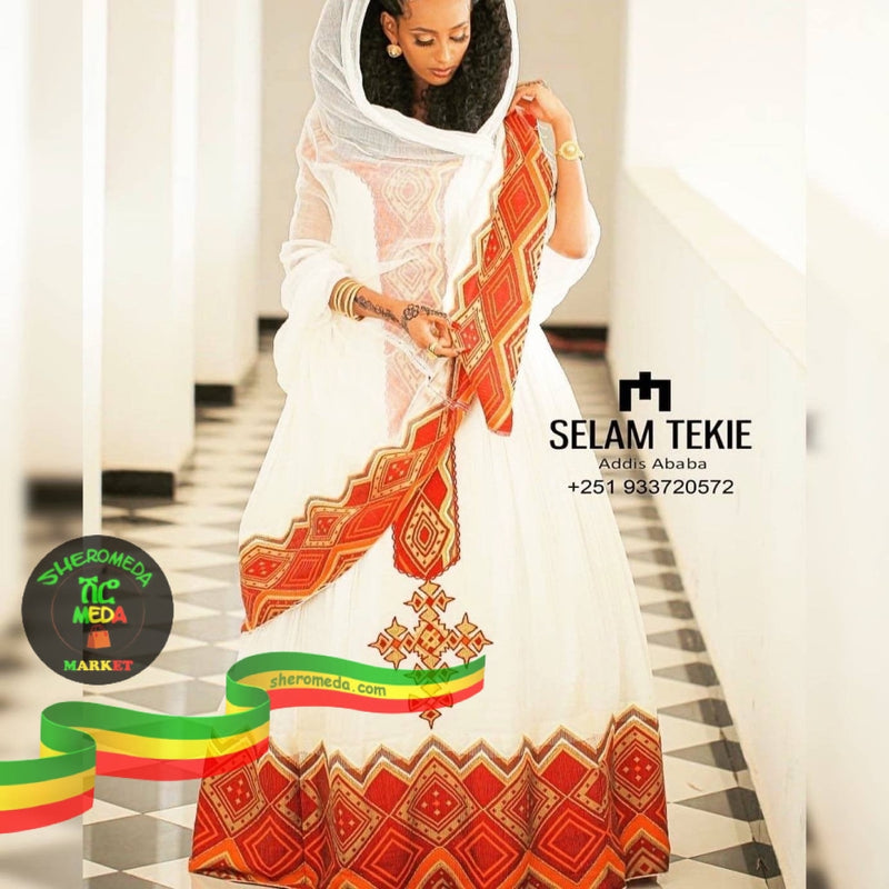 Red meskel dress by Selam Selam Tekie clothing, Atlas graze plaza, Addis Ababa 