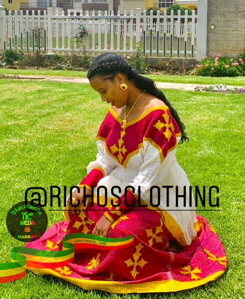 Red Meskel Style Dress By Richo