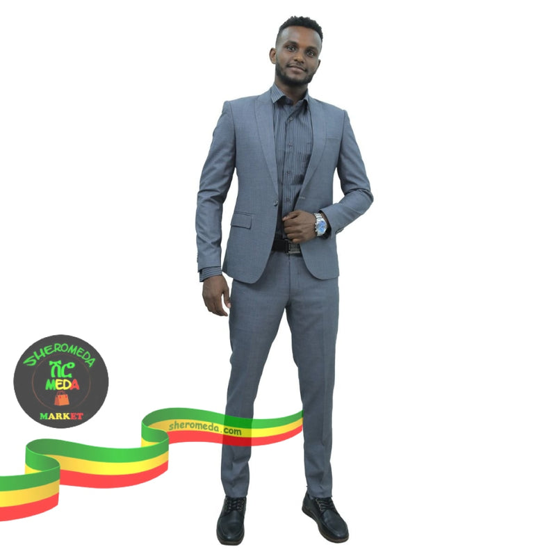 Traditional Slim Fit Two Piece Suit Silver