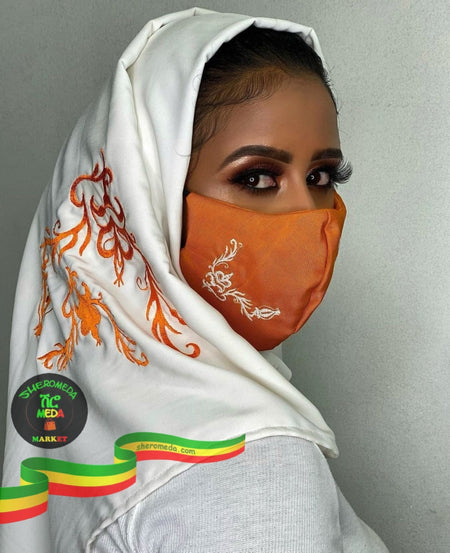 White Hijab With Orange Face Mask